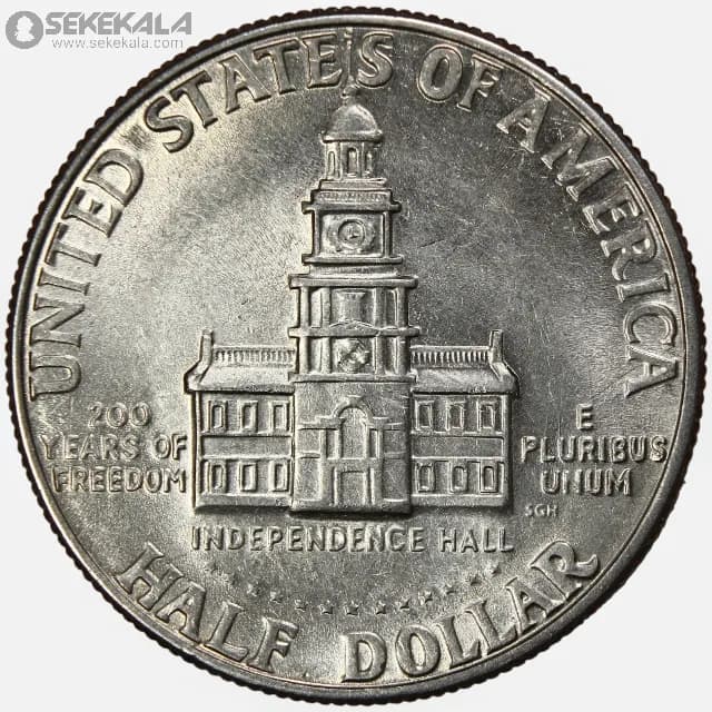سکه نیم دلار یادبودی آمریکا 1976 D(دویستمین سالگرد استقلال آمریکا)+AU — تصویر ۲
