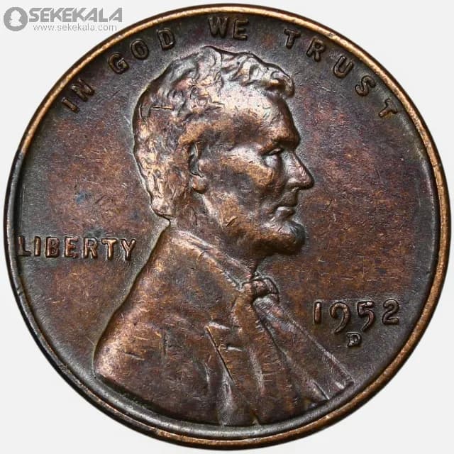 سکه 1 سنت قدیمی لینکلن آمریکا 1952 D