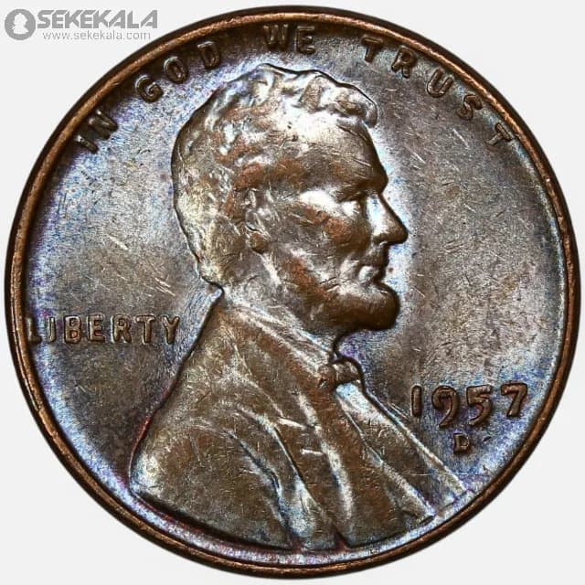 سکه 1 سنت قدیمی لینکلن آمریکا 1957 D(کیفیت UNC)