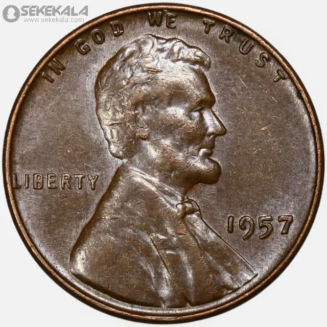 سکه 1 سنت قدیمی لینکلن آمریکا 1957 (کیفیت AU)