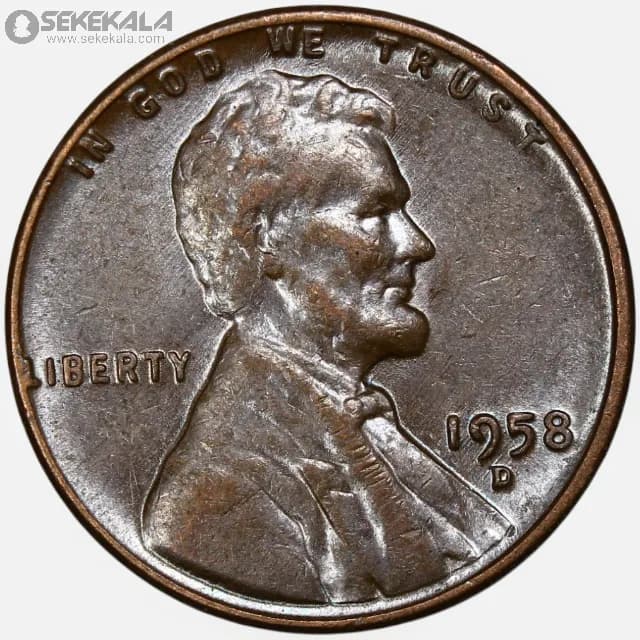 سکه 1 سنت قدیمی لینکلن آمریکا 1958 D (کیفیت +AU)