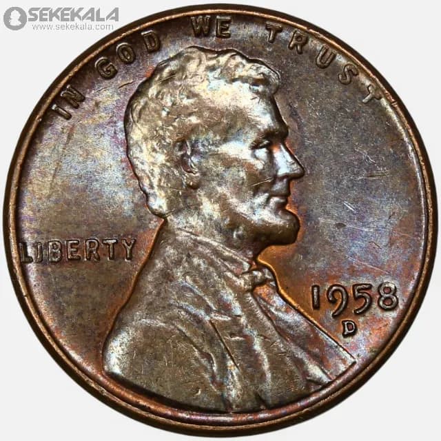 سکه 1 سنت قدیمی لینکلن آمریکا 1958 D (کیفیت UNC)