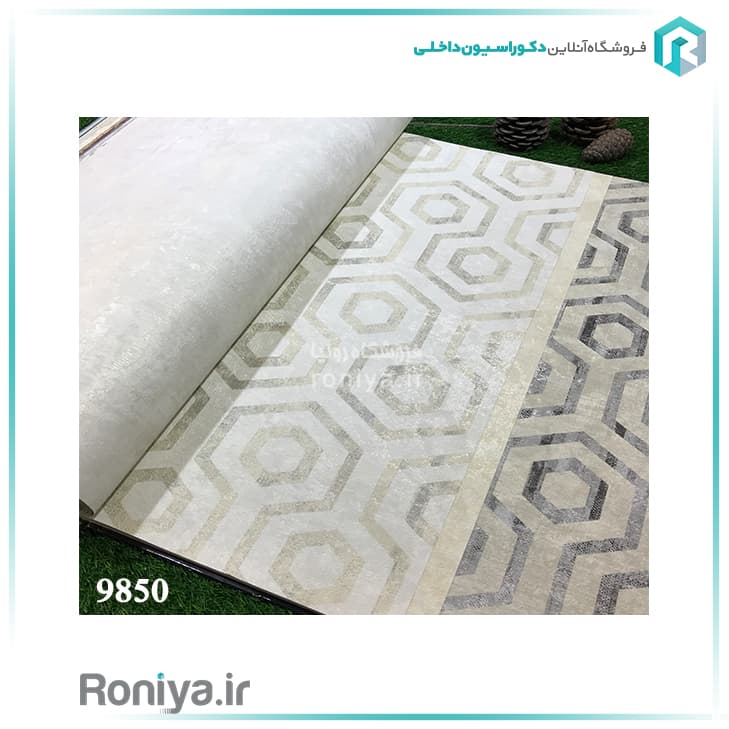 کاغذ دیواری اشکال هندسی سفید نقره‌ایCode-9850