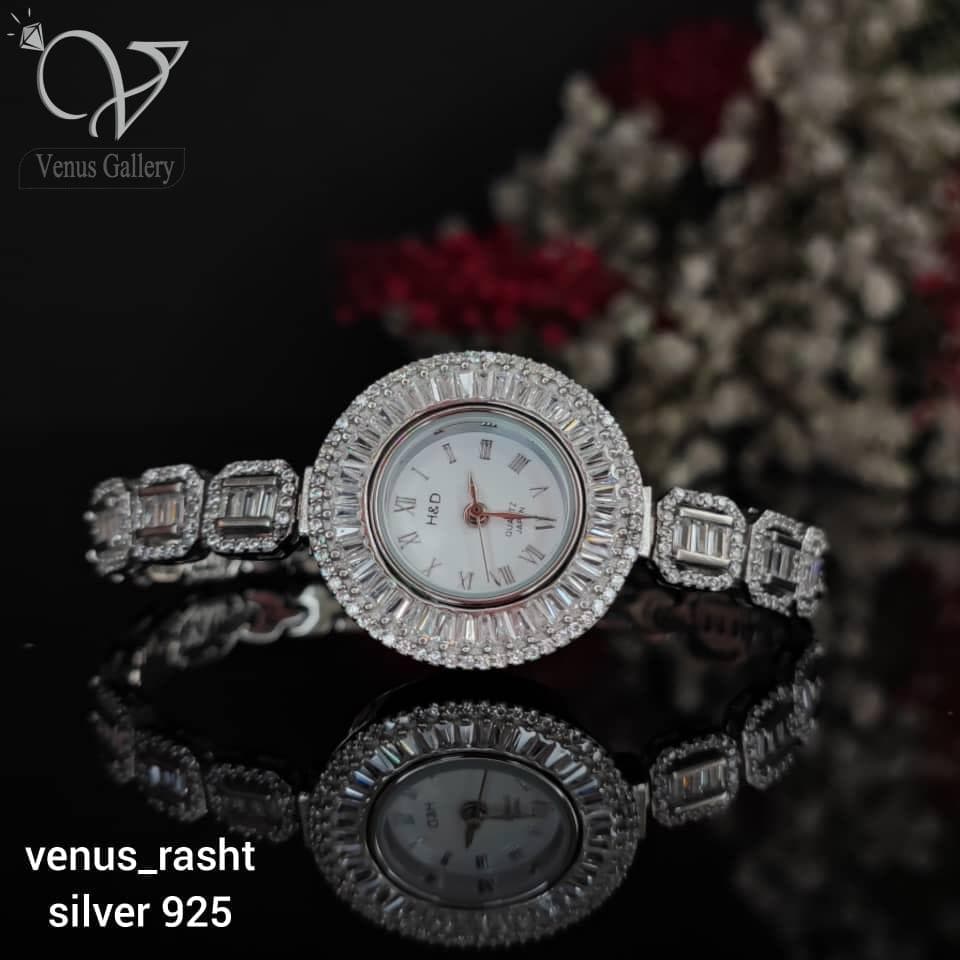 ساعت نقره زنانه طرح جواهر مدل امرالدکات