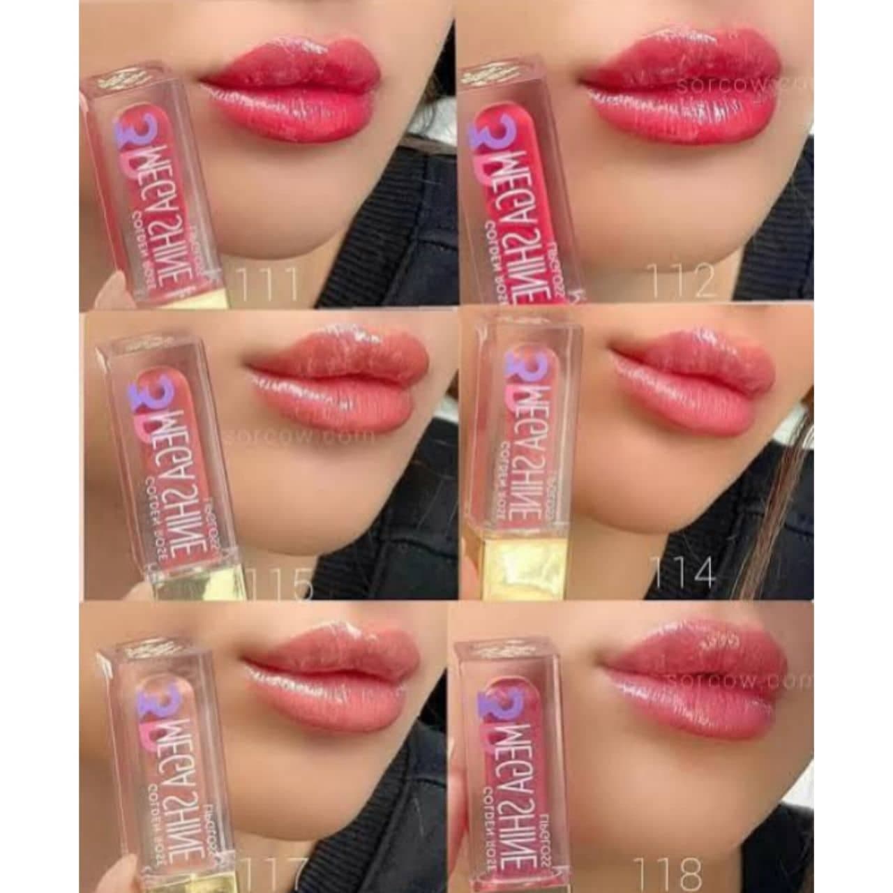 رژ لب مایع براق مگاشاین گلدن‌رز GOLDENROSE مدل 3D Mega Shine همه شماره ها — تصویر ۶