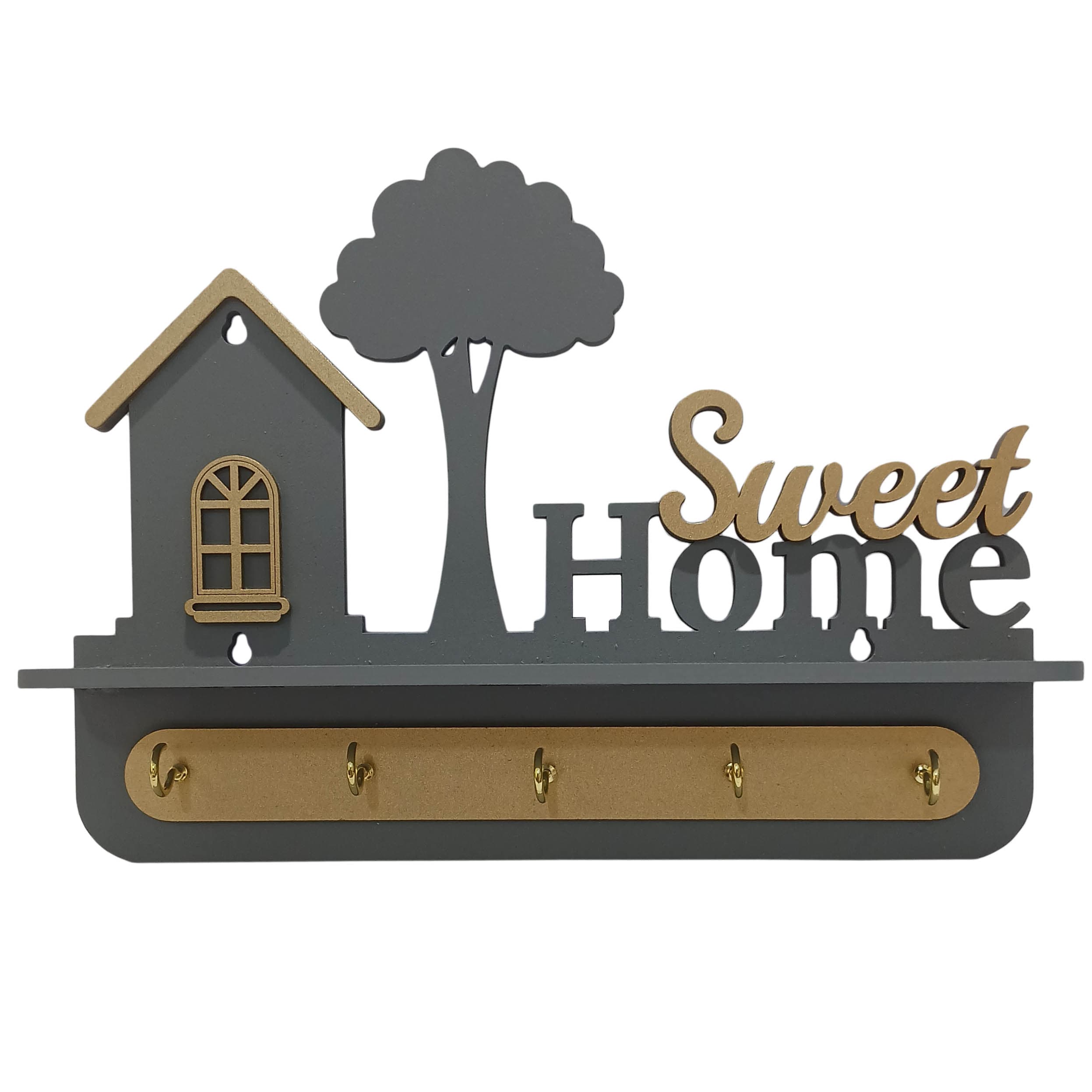 جاکلیدی کلبه زرین مدل SWEET HOME دارای 5 آویز- طوسی