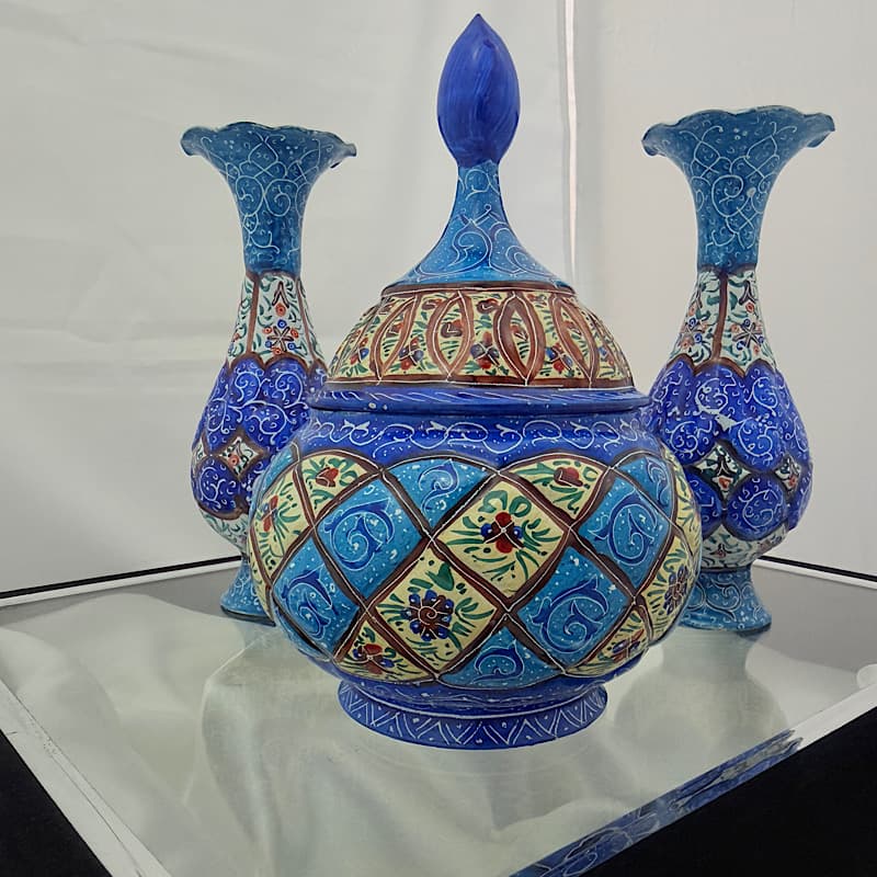 پک هدیه میناکاری جفت گلدان و قندان — تصویر ۲