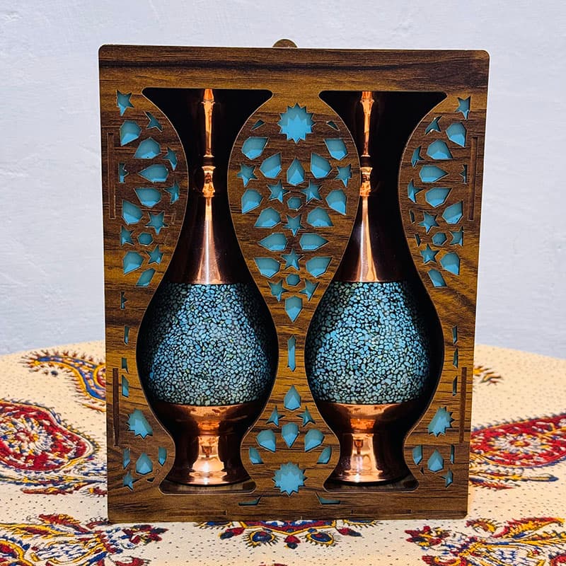 گلدان فیروزه کوبی 20 با جعبه سنتی هدیه ای