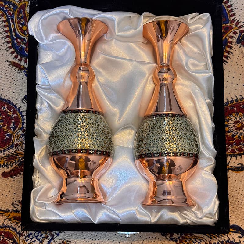 ست هدیه جفت گلدان خاتم کاری سایز 20 — تصویر ۵