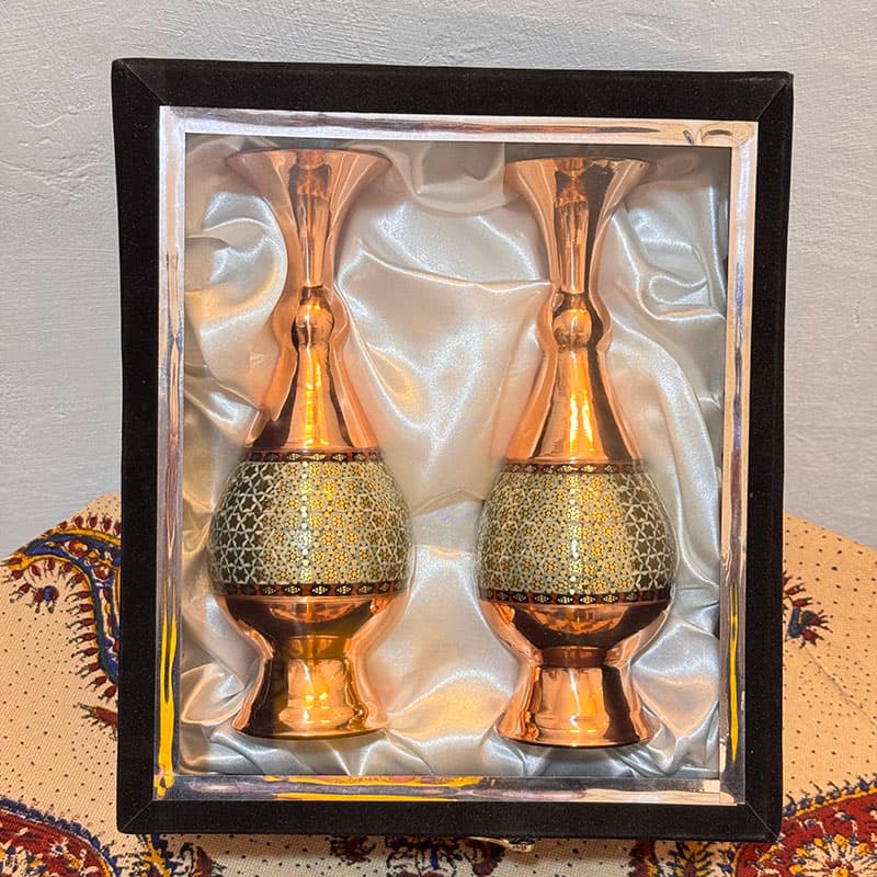 ست هدیه جفت گلدان خاتم کاری سایز 20