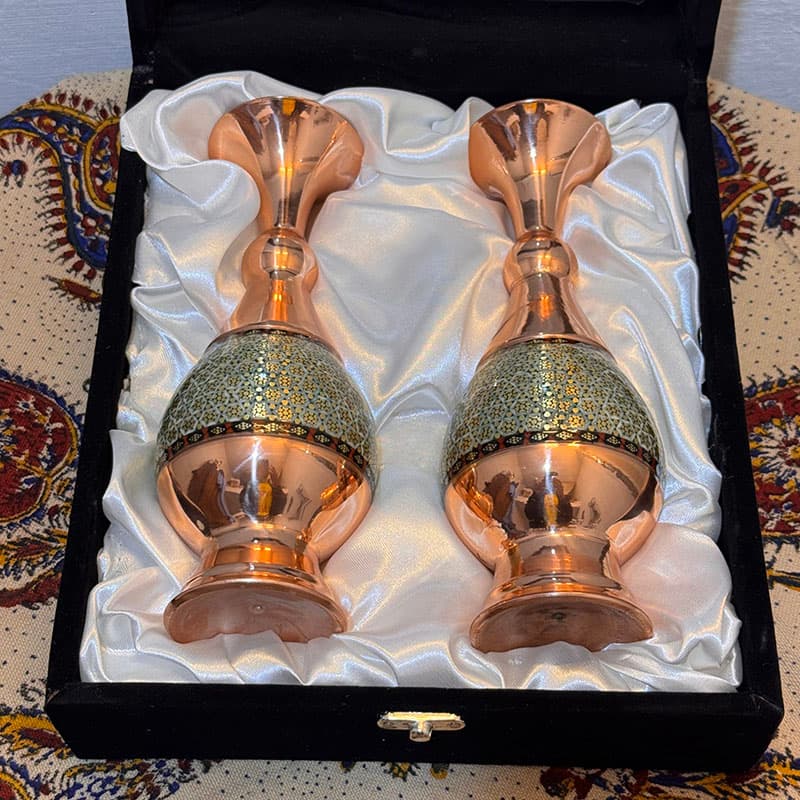 ست هدیه جفت گلدان خاتم کاری سایز 20 — تصویر ۸