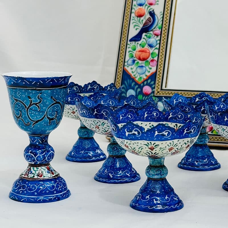 ست هفت سین میناکاری مسی مدل پایه دار آبی — تصویر ۲