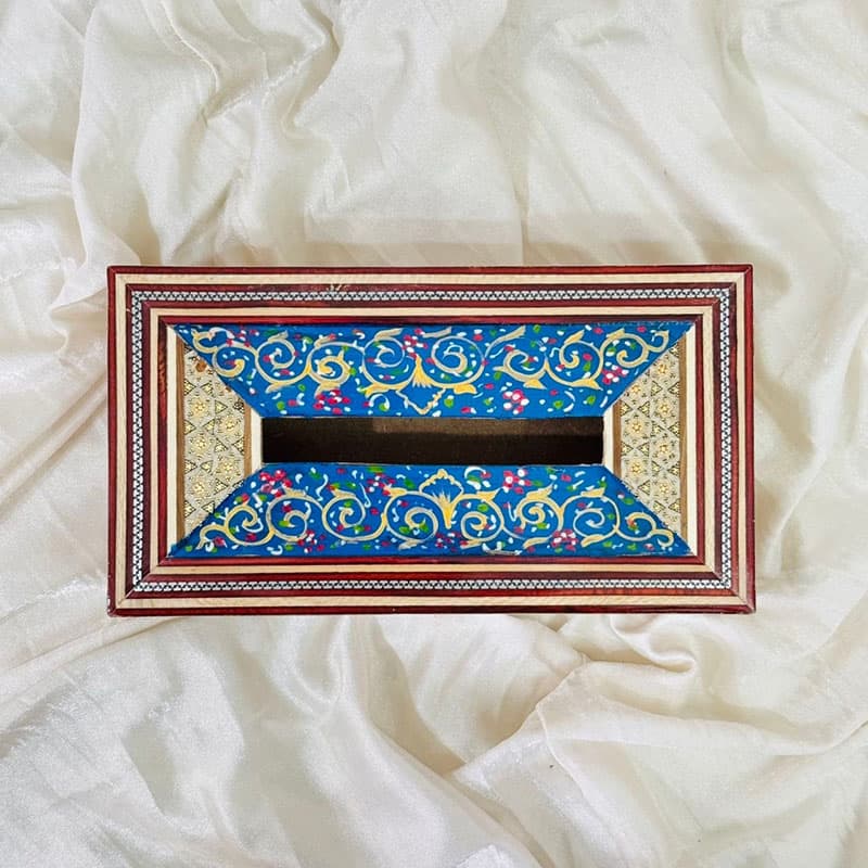 جعبه دستمال کاغذی خاتم چوبی نقاشی تذهیب — تصویر ۳