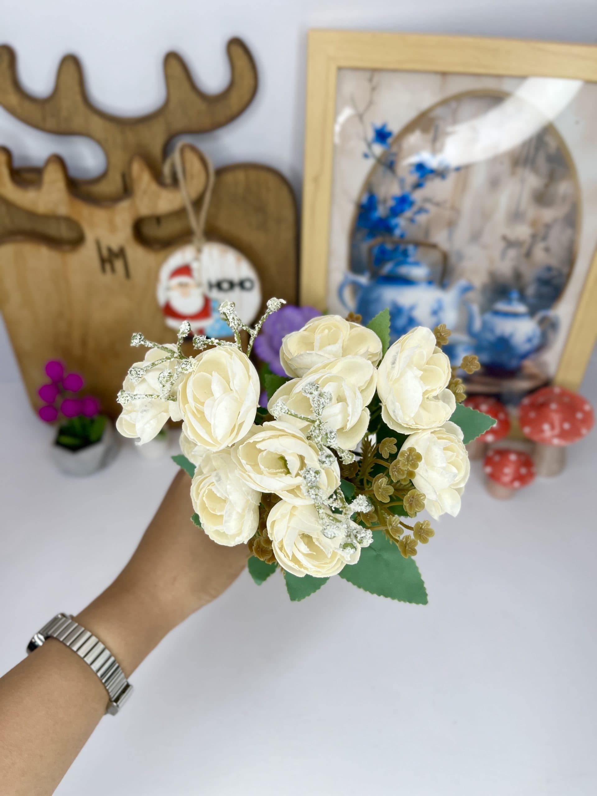 بوته گل آلاله سفید ۵ بازو و ۱۰ گل وارداتی — تصویر ۲