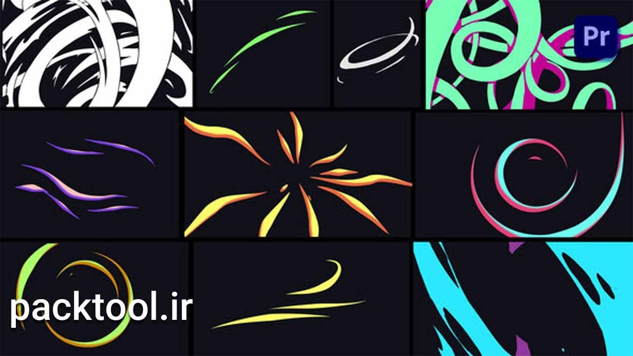 پروژه پریمیر مجموعه موشن گرافیک کارتونی نوار و خط Ribbon and Line Motion