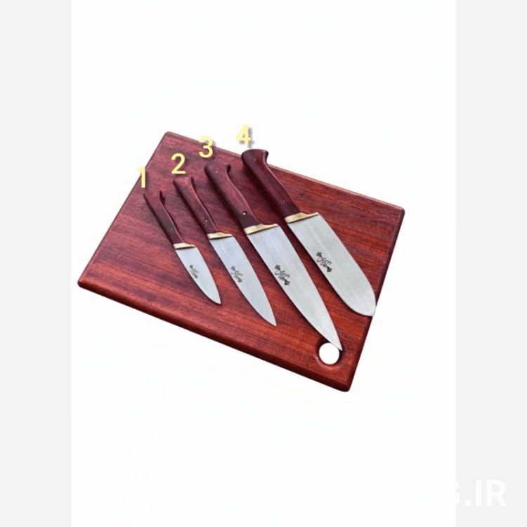 ست آشپزخانه استیل دسته قرمز چوبی