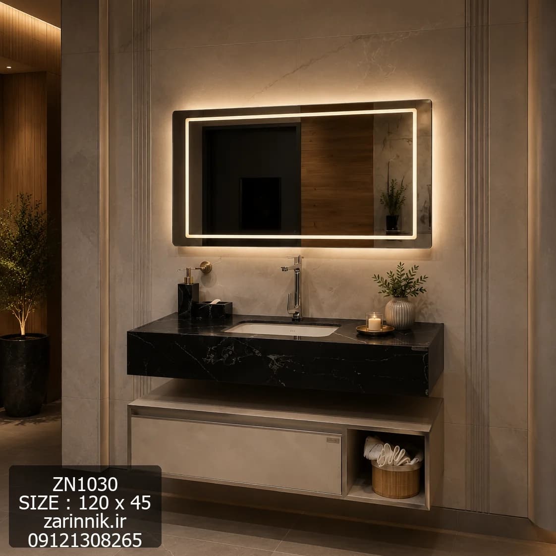 روشویی کابینتی 45*100 زرین نیک کد ZN0030 — تصویر ۲