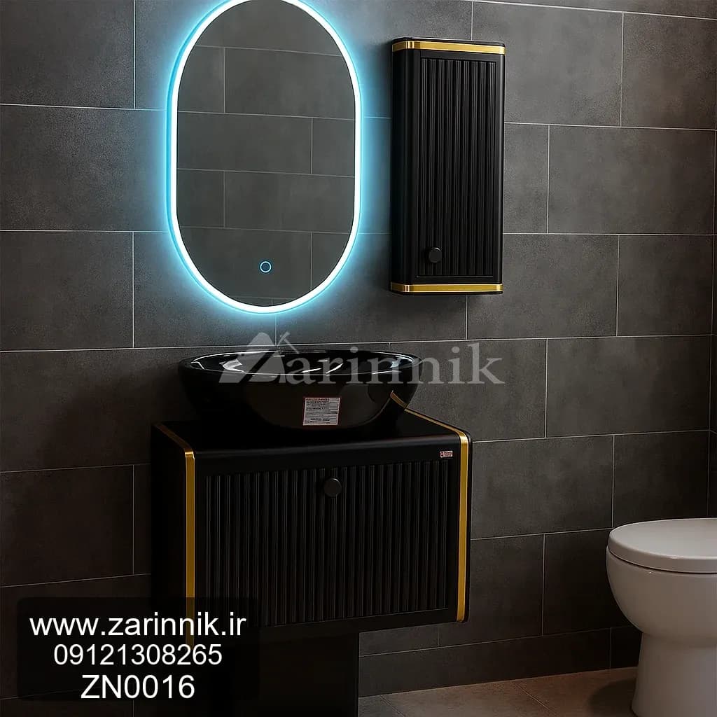 روشویی سرامیکی کابینتی دیواری 70×40 مشکی زرین نیک کد ZN0016