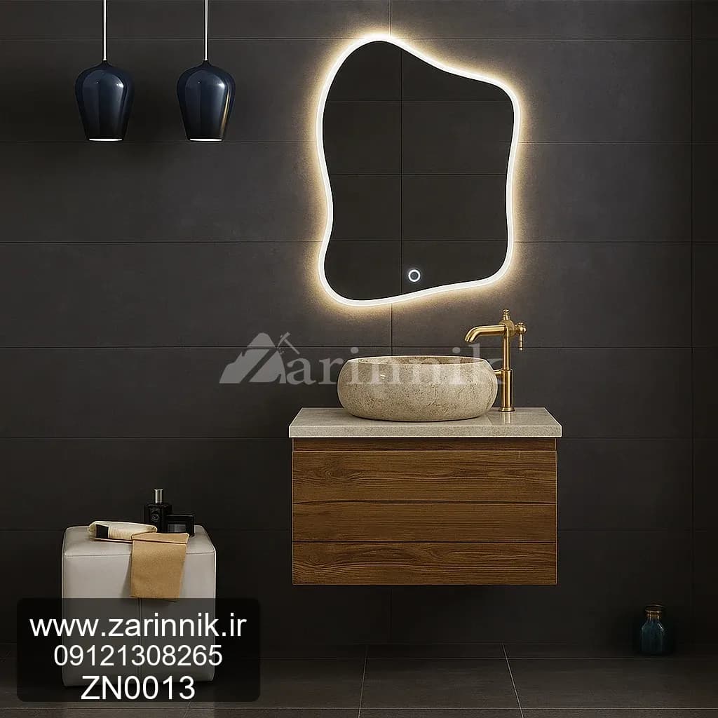 روشویی سنگی و آینه مدرن طرح چوب زرین نیک کد ZN0013