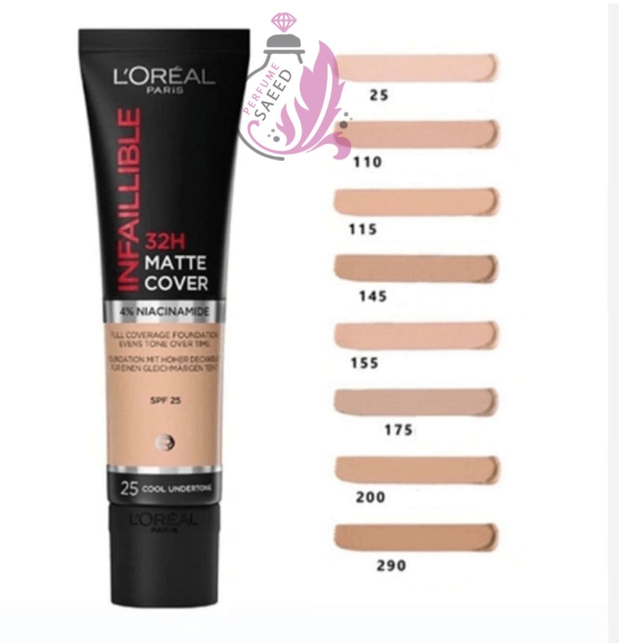 کرم پودر تیوپی لورآل پاریس LOREAL مدل مات اینفیلیبل INFALLIBLE حاوی نیاسینامید حجم 30 میلی لیتر