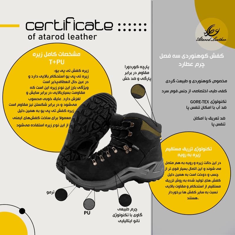 کفش کوهنوردی چرم عطارد مدل چرم طبیعی کد SHK05 — تصویر ۶
