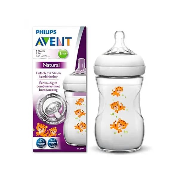 شيشه شیر طلقی 260 ميل فيليپس اونت طرح ببر (تايگر) (Philips avent +1 260 mil)