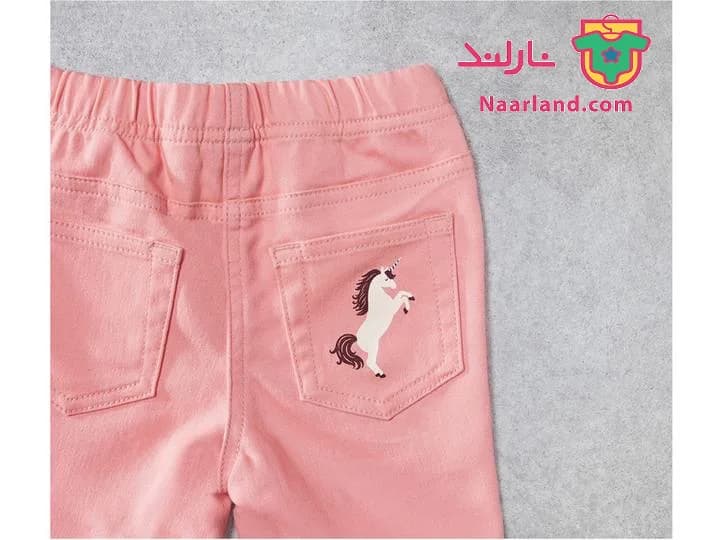 شلوار جین کشی دخترانه برند لوپیلو رنگ صورتی روشن طرح تک شاخ — تصویر ۲