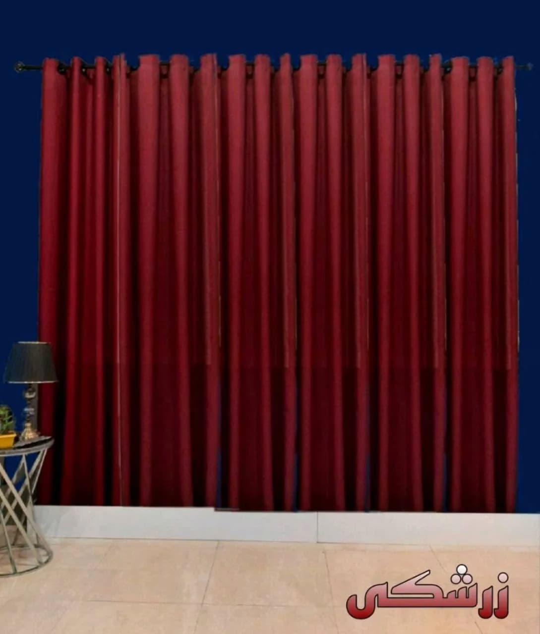 پرده آماده پانچی حریر بافت دار زرشکی عرض 3 تا 3/5 متر