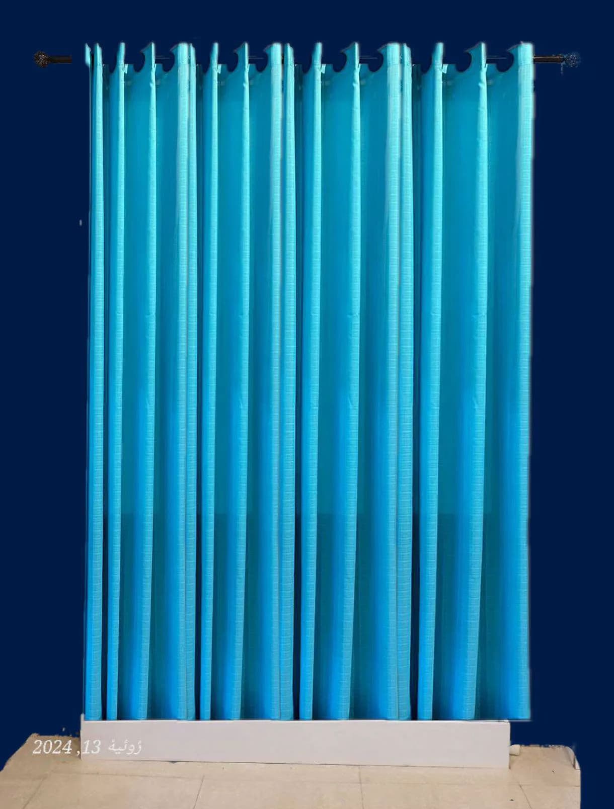 پرده آماده پانچی حریربافتدار آبی فیروزه ای (عرض 2 تا 2.5 متر)