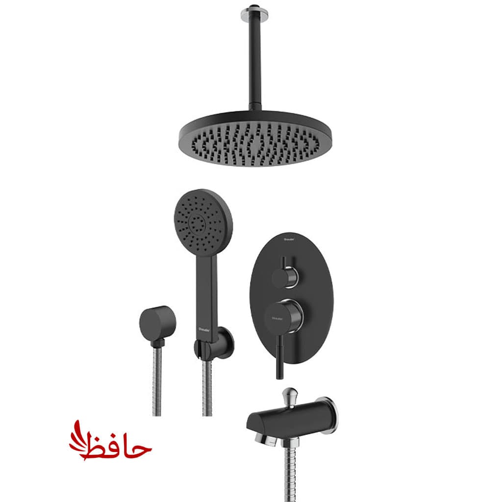شیر حمام توکار شودر مدل روگن مشکی کروم تیپ 4 — تصویر ۲