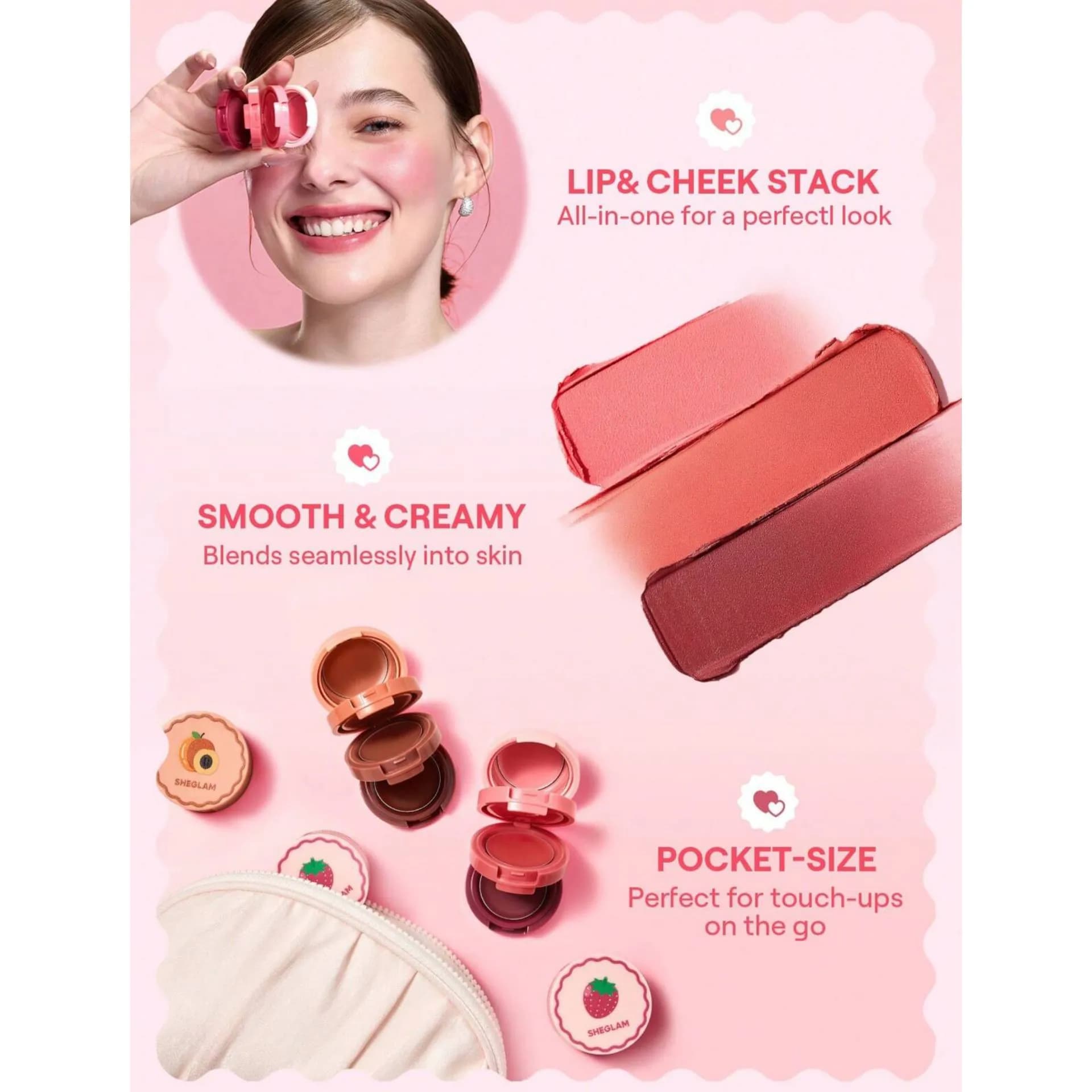 رژلب و رژگونه 3 طبقه مدل Lip Cream Stack رنگ Strawberry Whirl شیگلم — تصویر ۵