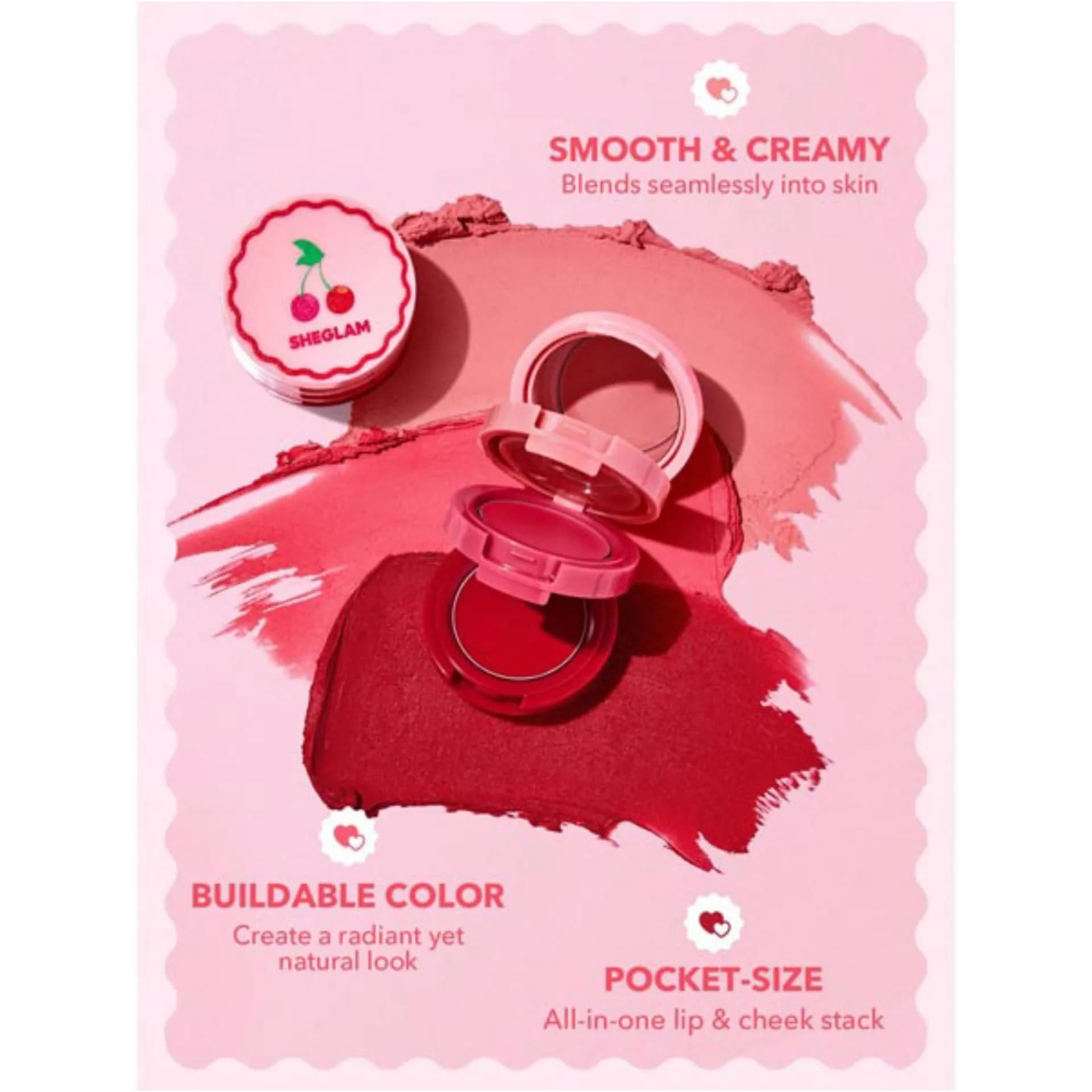 رژلب و رژگونه 3 طبقه مدل Lip Cream Stack رنگ very Cherry Cheek شیگلم SHEGLAM — تصویر ۲
