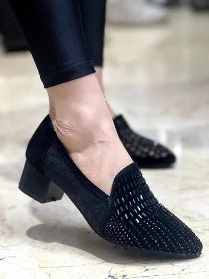 کفش پاشنه دار سنگی نگین دار کد 6207