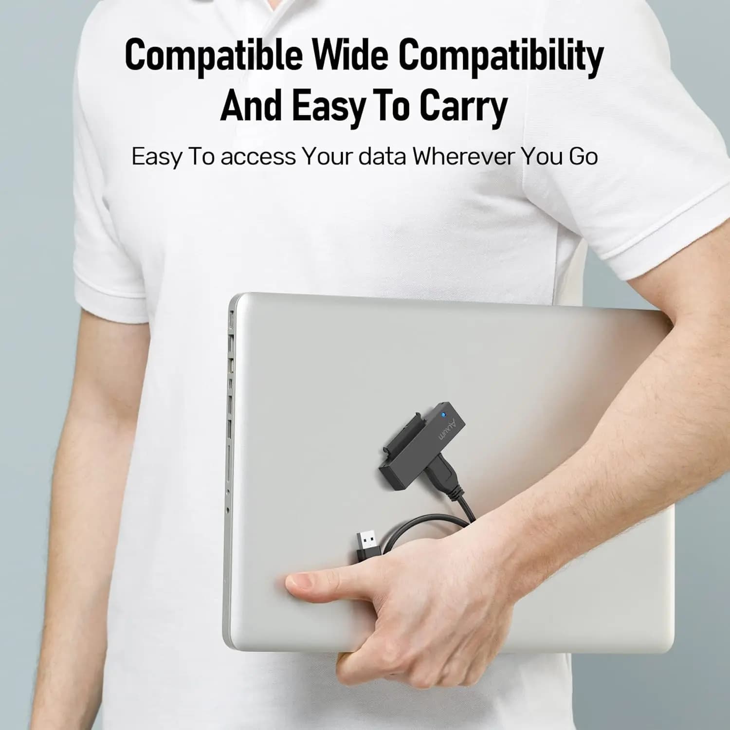 مبدل Alxum USB 3.0 به SATA برای هارد SSD 2.5 و 3.5 اینچی، با آداپتور برق 12 ولت 2 آمپر و کابل USB 3.0 — تصویر ۲