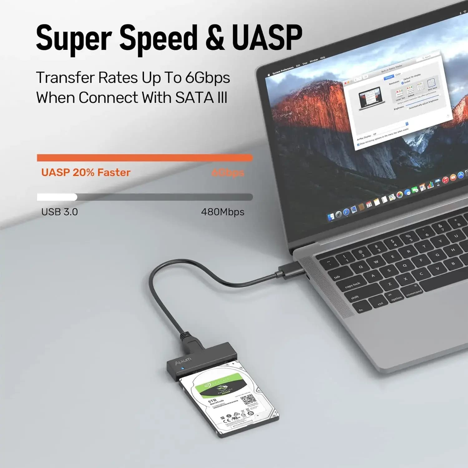 مبدل Alxum USB 3.0 به SATA برای هارد SSD 2.5 و 3.5 اینچی، با آداپتور برق 12 ولت 2 آمپر و کابل USB 3.0 — تصویر ۳