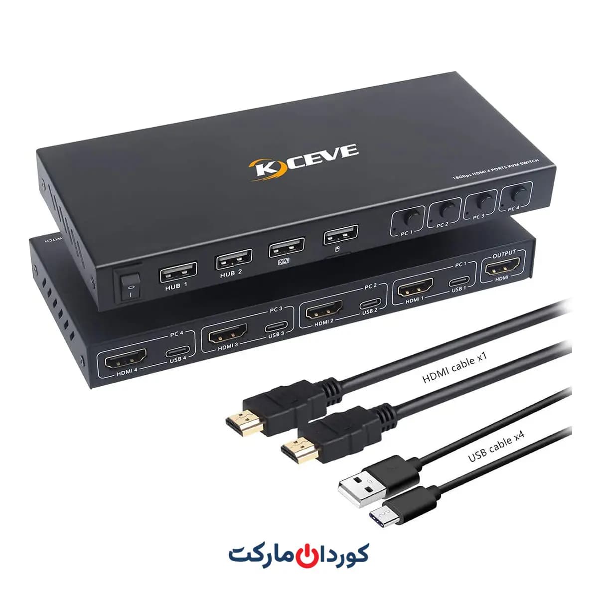 سوئیچ با کیفیت 4 پورت، KCEVE | HD MI KVM Switcher Box پشتیبانی از 4K@60Hz، سازگاری کلیه سیستم ها