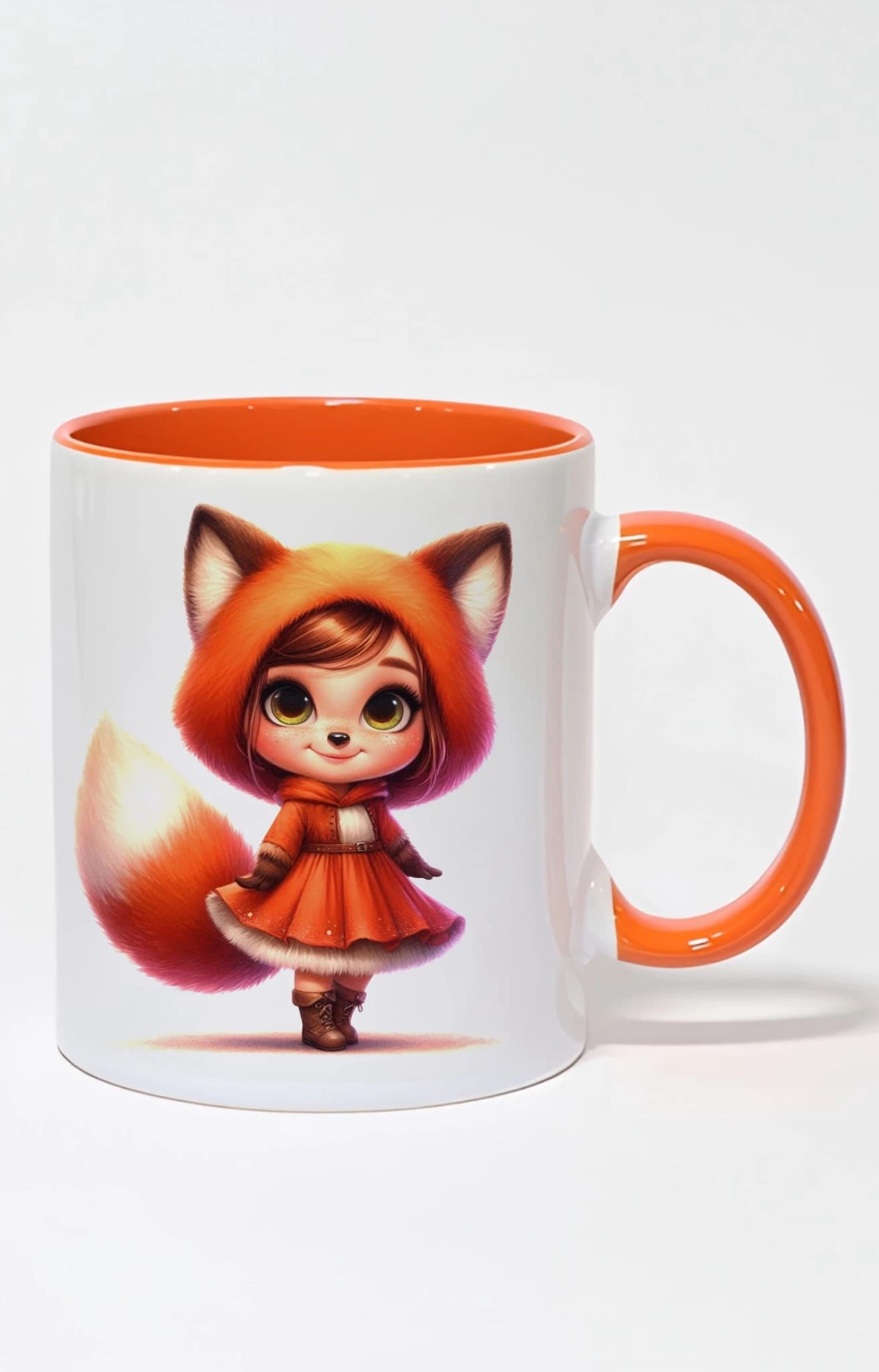 ماگ دسته و داخل رنگی طرح دختر روباه کد 10103