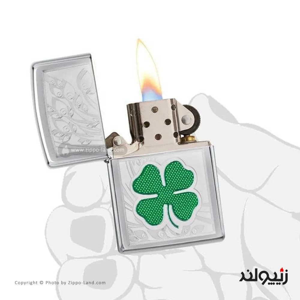 فندک زیپو مدل Clover High Polish Chrome کد 24699 — تصویر ۳