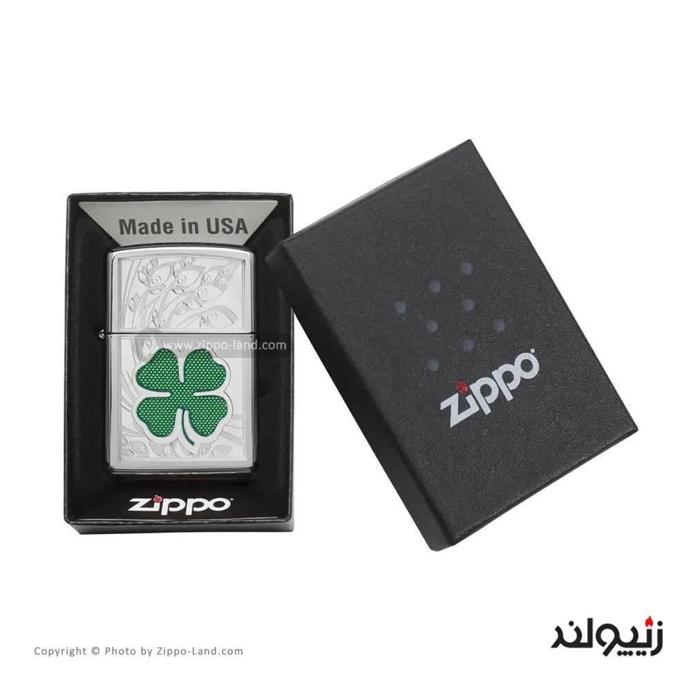 فندک زیپو مدل Clover High Polish Chrome کد 24699 — تصویر ۴