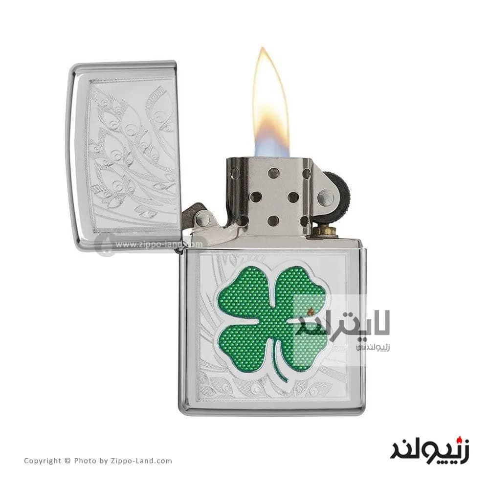 فندک زیپو مدل Clover High Polish Chrome کد 24699 — تصویر ۲