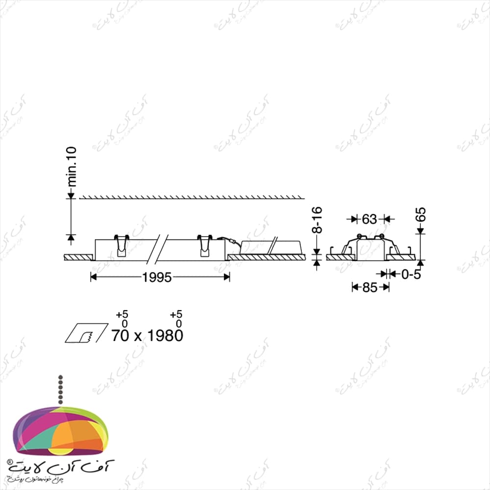 چراغ‌ خطی کم عمق توکار 54 وات اینفینیتی DS مازی نور — تصویر ۲