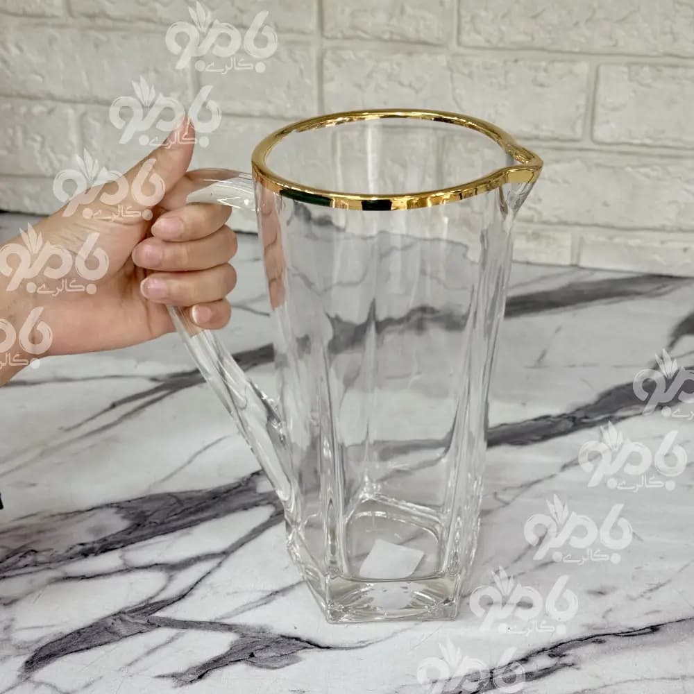 پارچ و لیوان شیشه ای گریس لب طلایی — تصویر ۳