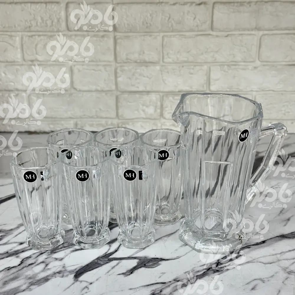 پارچ و لیوان شیشه ای استیج لب ساده