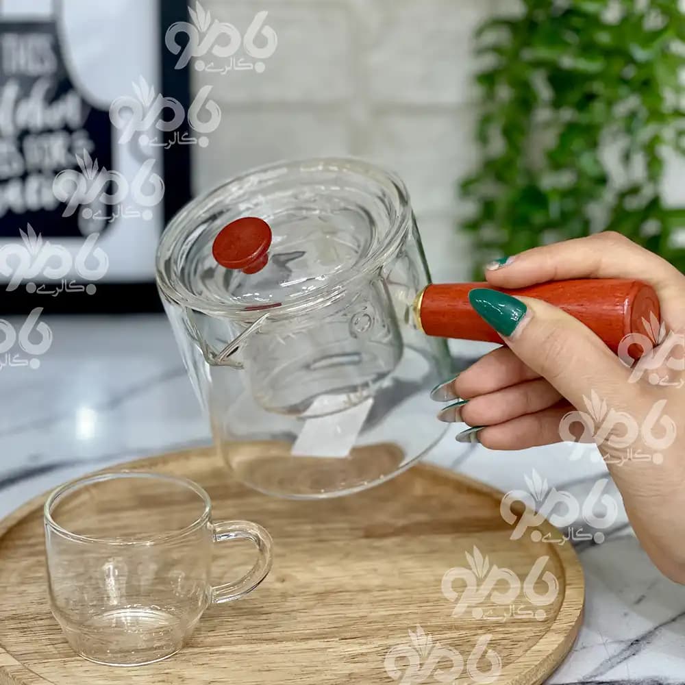 قوری پیرکس دمنوش شرقی دسته چوب 37