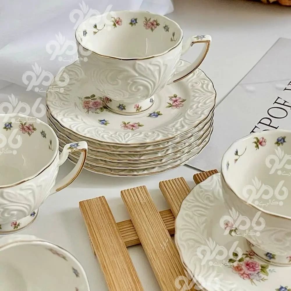 قهوه خوری جعبه دار لب طلا گلدار 104 — تصویر ۳