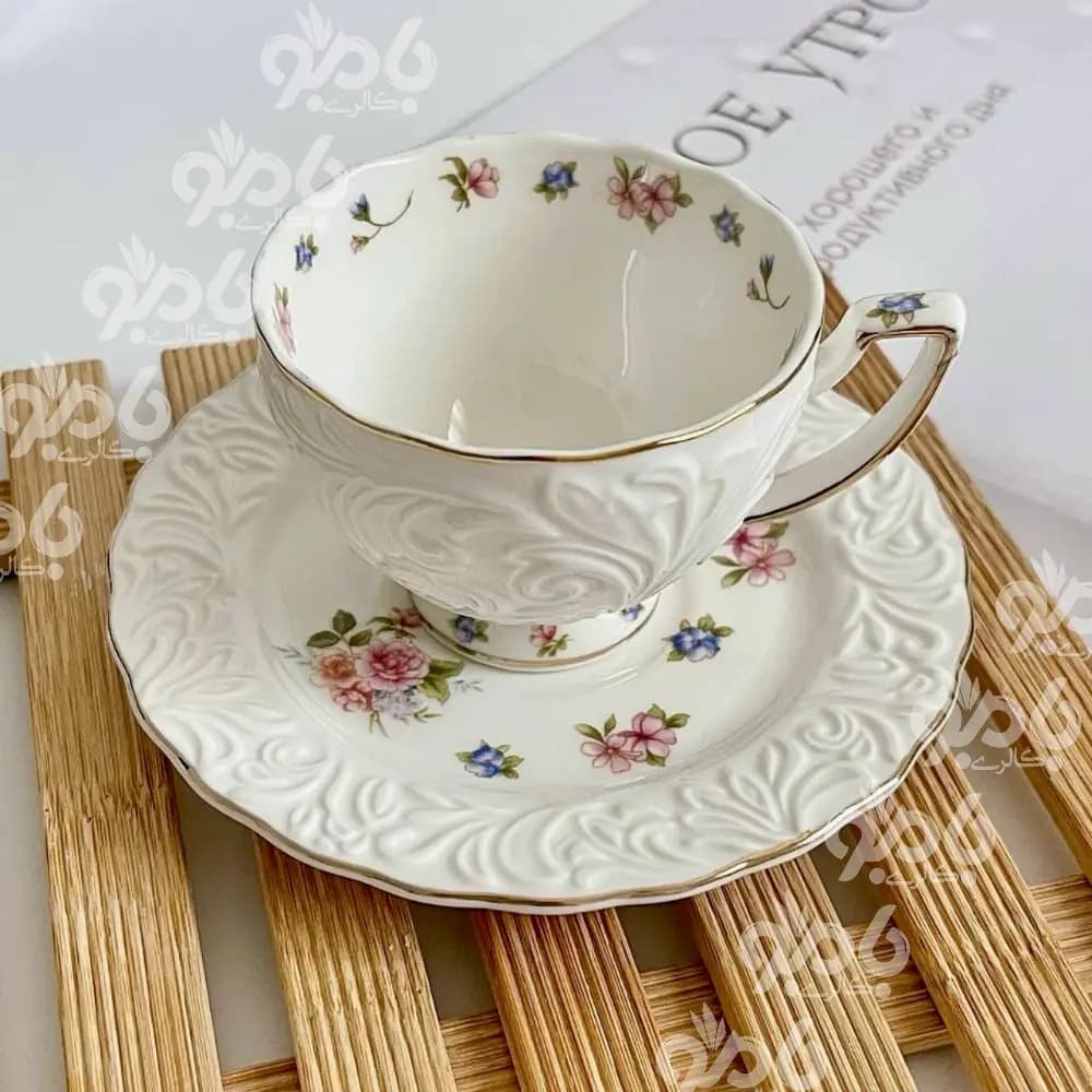 قهوه خوری جعبه دار لب طلا گلدار 104 — تصویر ۲