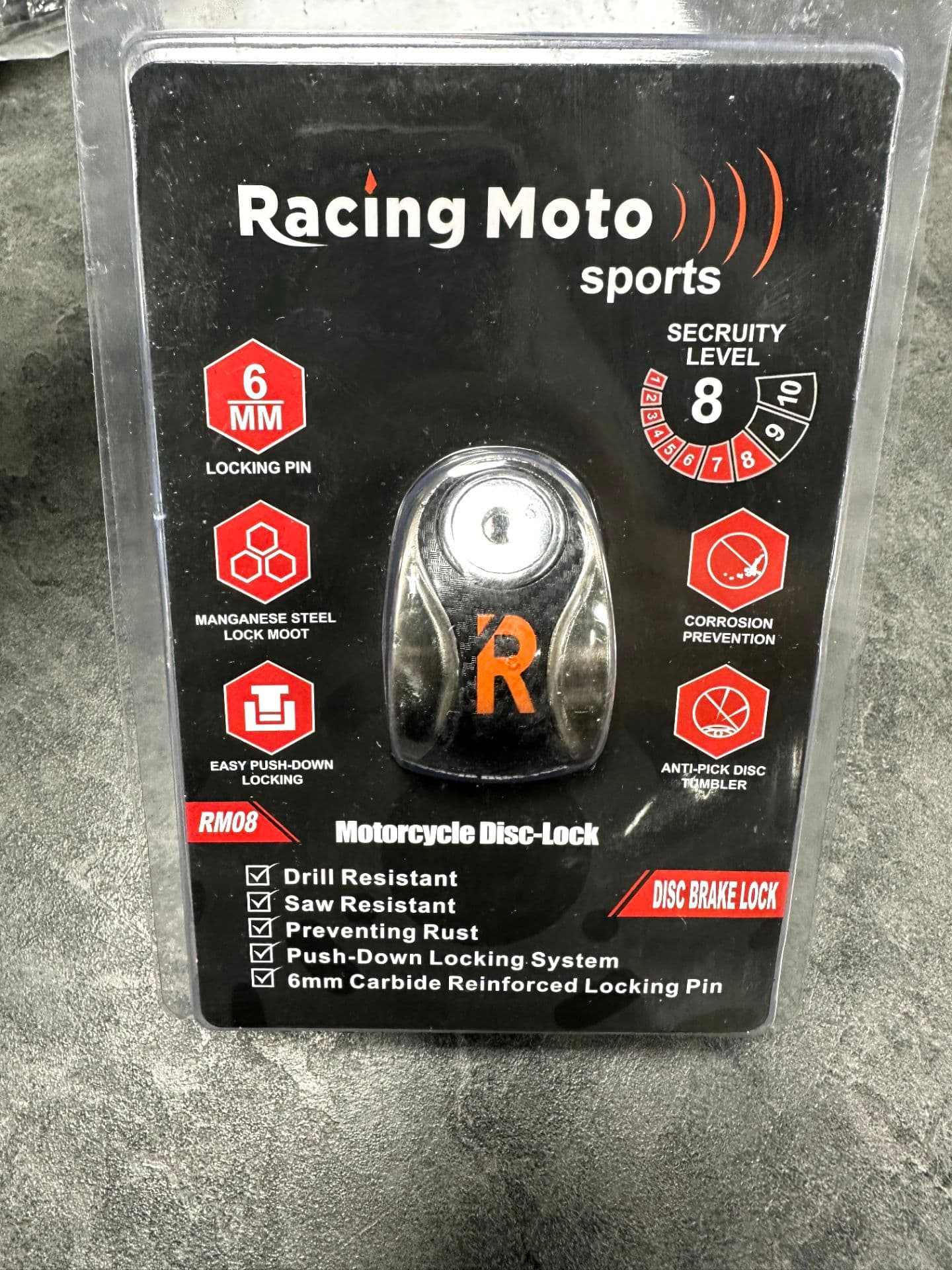 قفل دیسک موتورسیکلت آژیر دار RACING MOTO PLUS