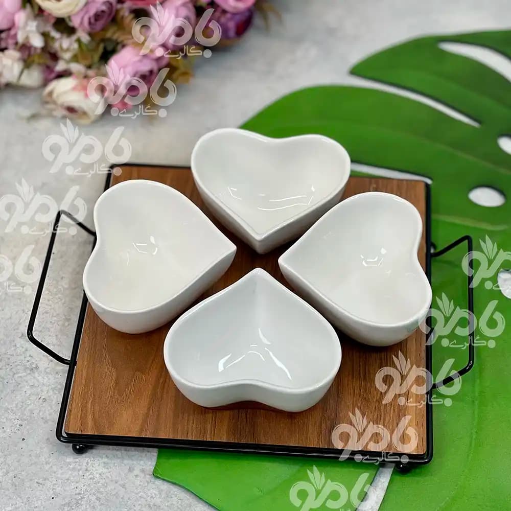 اردوخوری زیره چوب و فلزی 4 پیاله قلب
