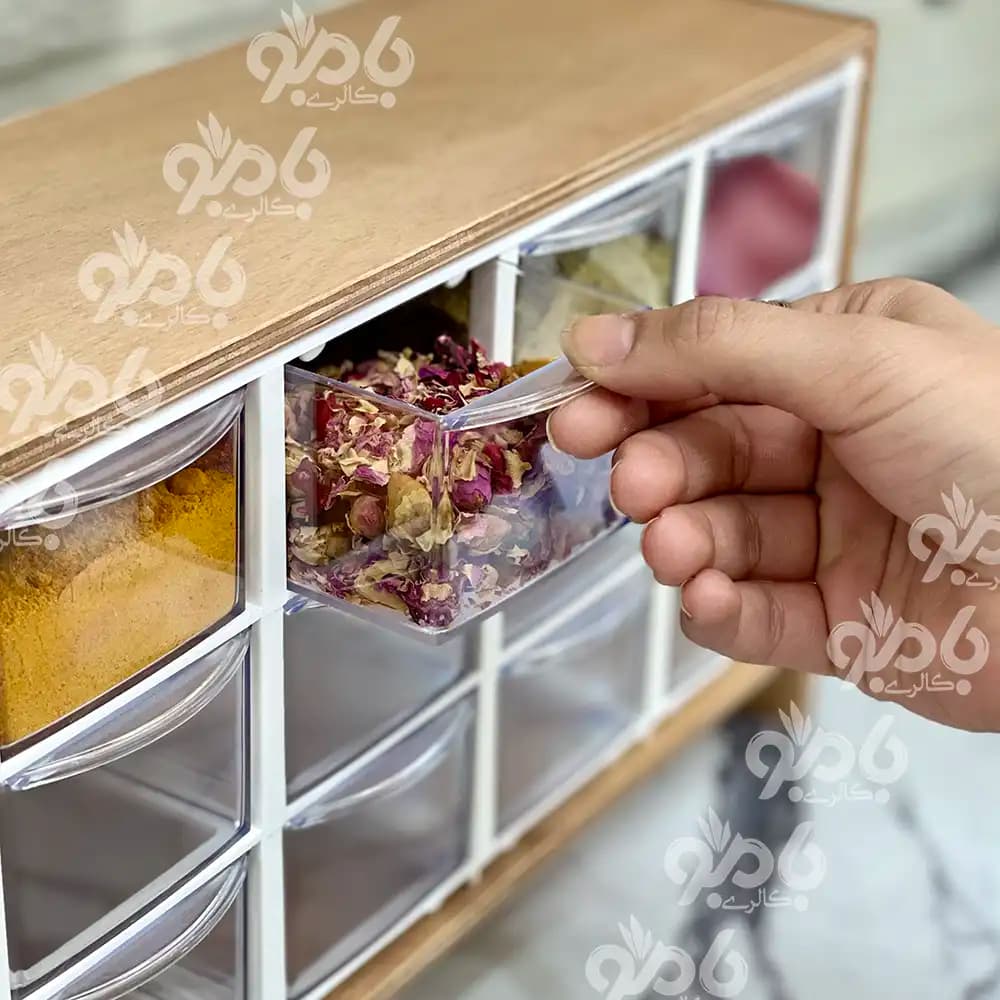 باکس جا ادویه پلای وود 6میل ساده 12خانه — تصویر ۳