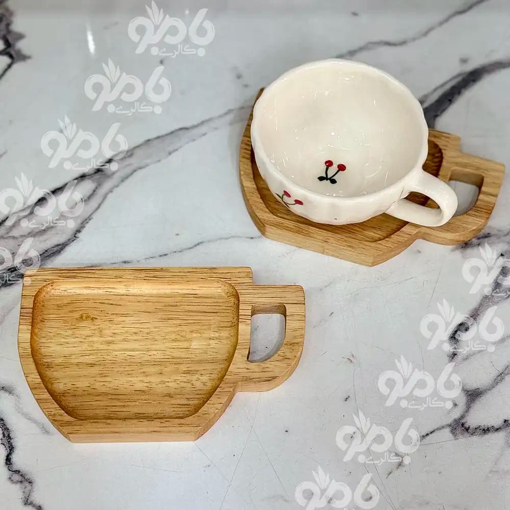 زیر لیوان چوبی طرح فنجان رابروود — تصویر ۲